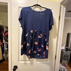 Blue top with pink butterflies
